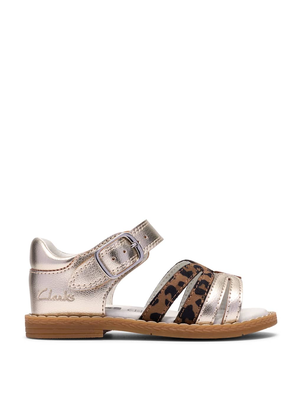 Clarks Girls Luana Leopard Print Sandals (4-6 Small) - 4 - Multi - Available at M&S