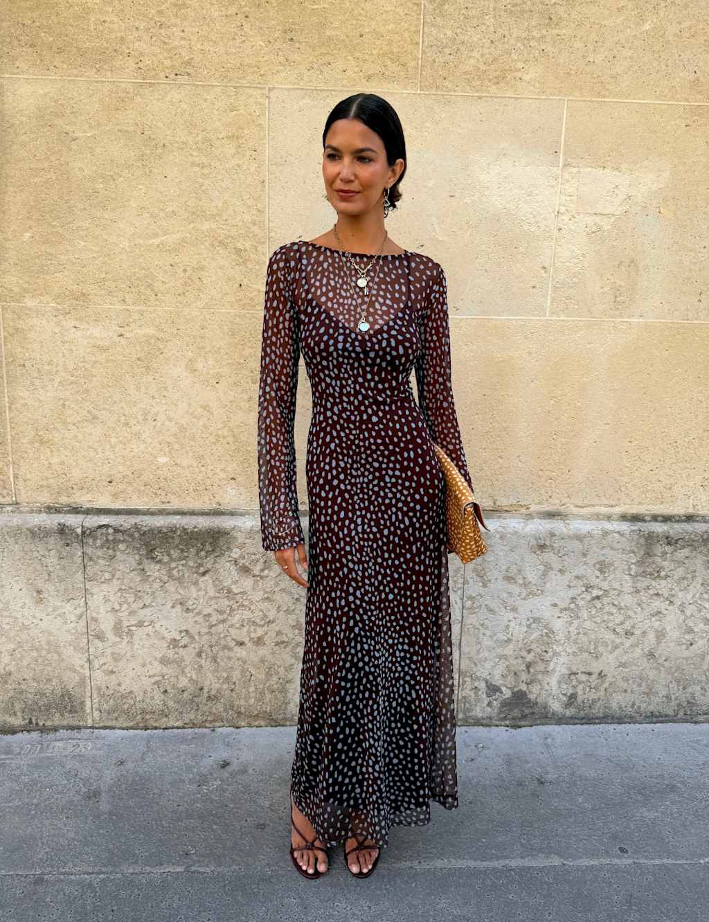 Never Fully Dressed Women's Mesh Print Fitted Maxi Dress - 12 - Brown Mix - Available at M&S