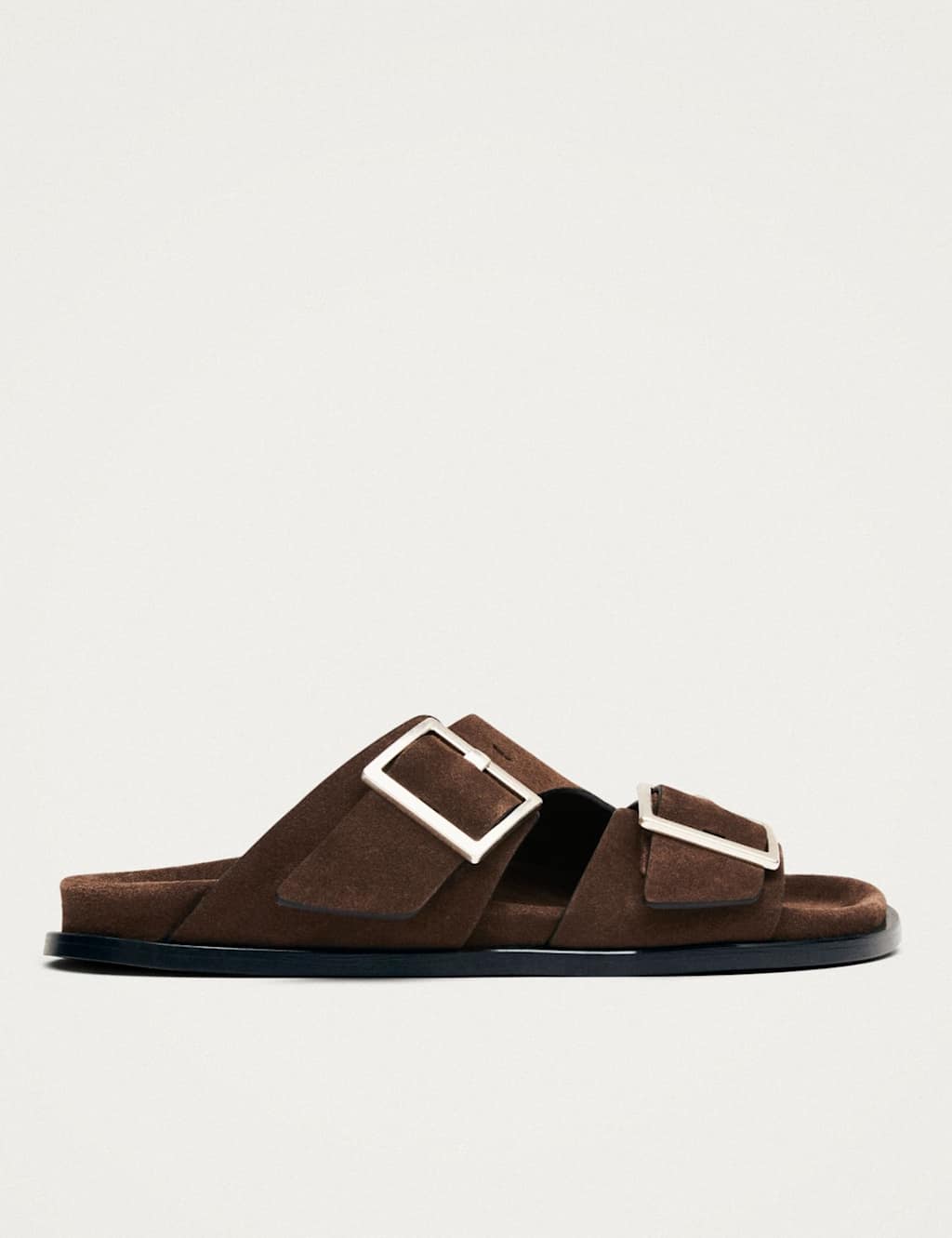 Alohas Women's Leather Buckle Flat Sliders - 5 - Brown - Available at M&S