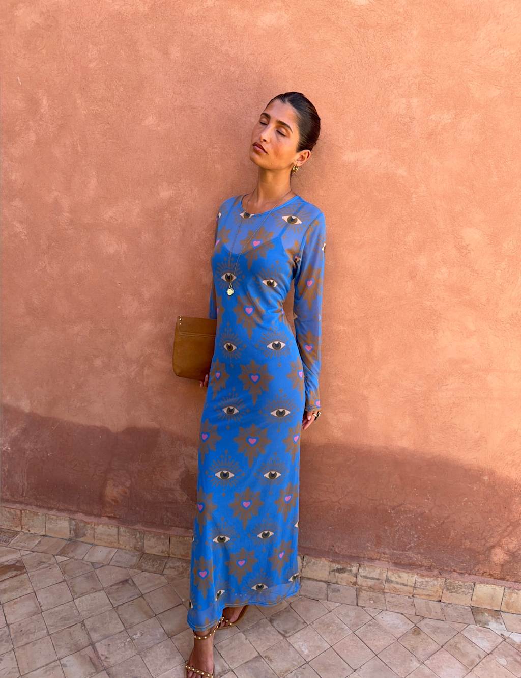 Never Fully Dressed Women's Mesh Eye Print Maxi Fitted Dress - 22 - Blue Mix - Available at M&S