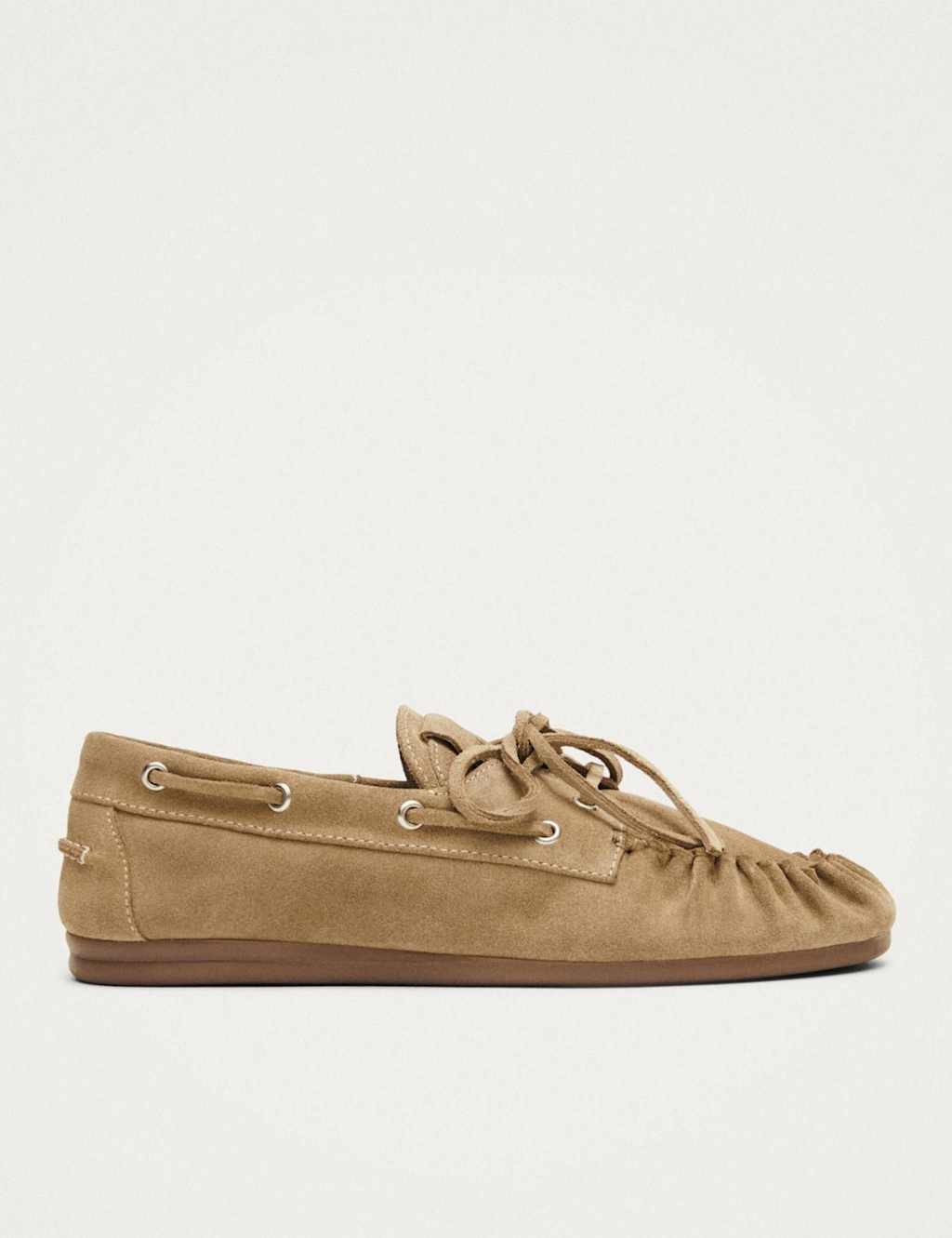 Alohas Women's Suede Lace Up Flat Loafers - 6 - Beige - Available at M&S