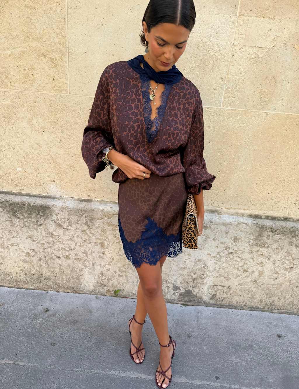 Never Fully Dressed Women's Leopard Print Lace Detail Mini A-Line Skirt - 20 - Burgundy Mix - Available at M&S