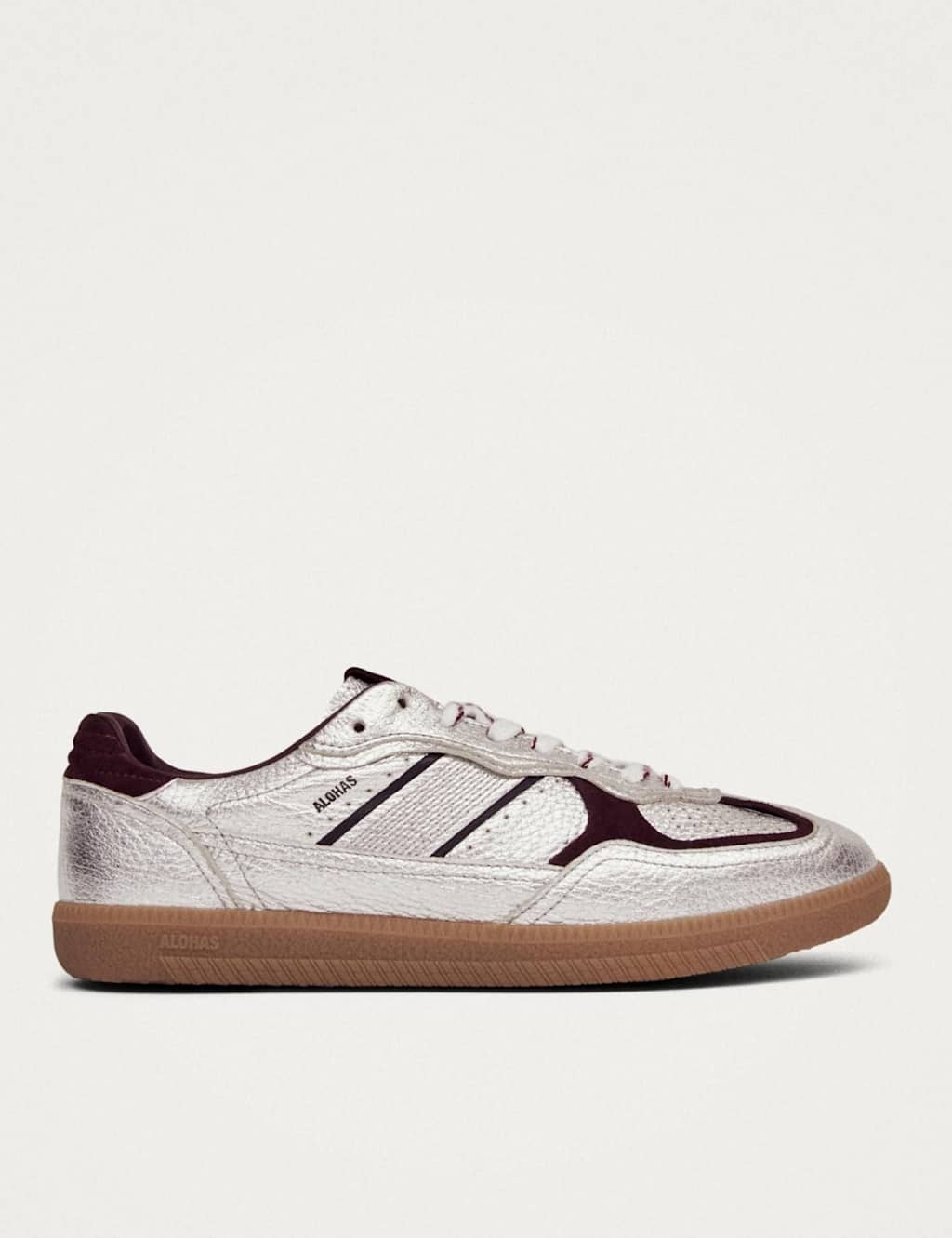 Alohas Women's Leather Lace Up Trainers - 7 - Silver - Available at M&S