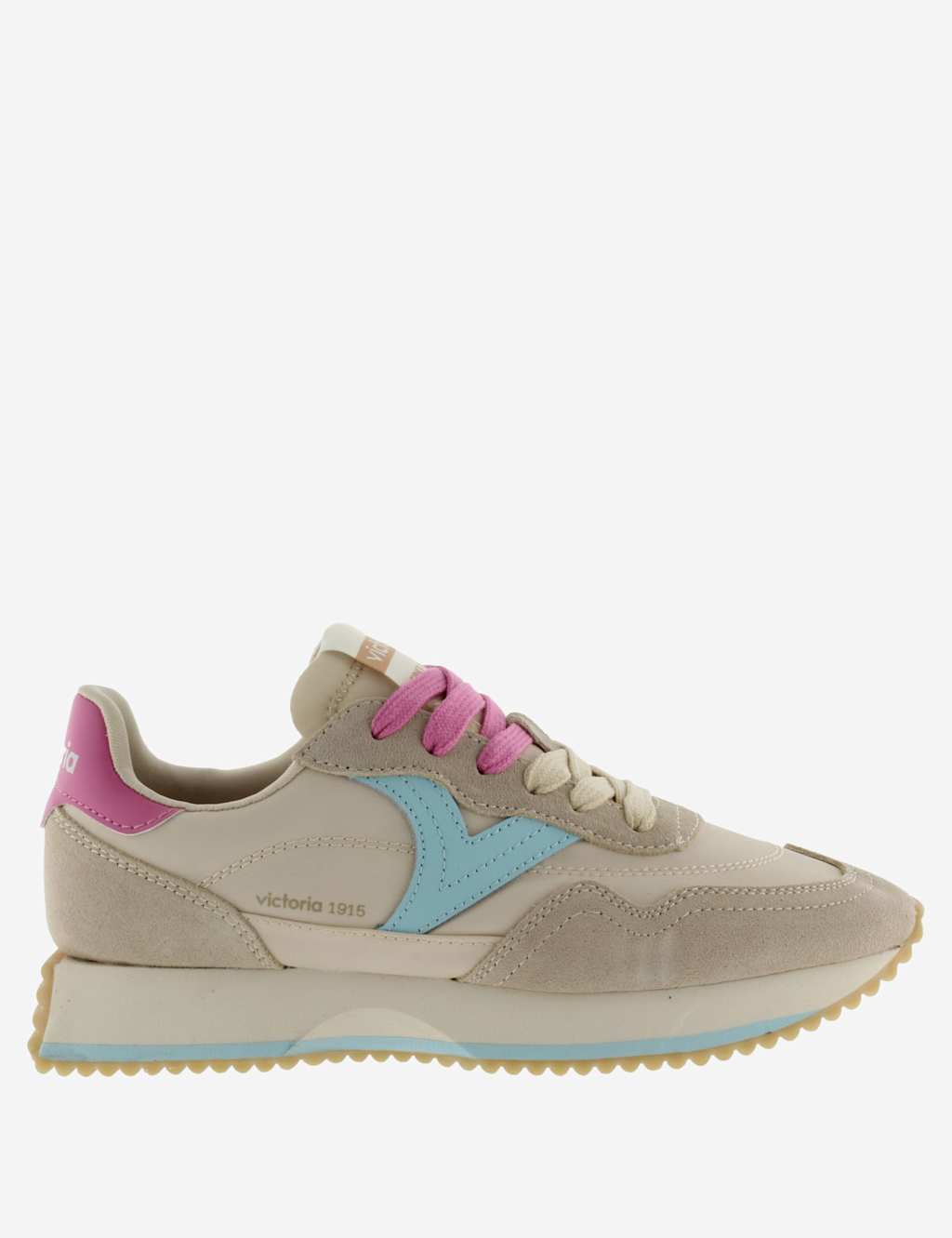 Victoria Women's Leather Lace Up Side Detail Trainers - 5 - Beige - Available at M&S