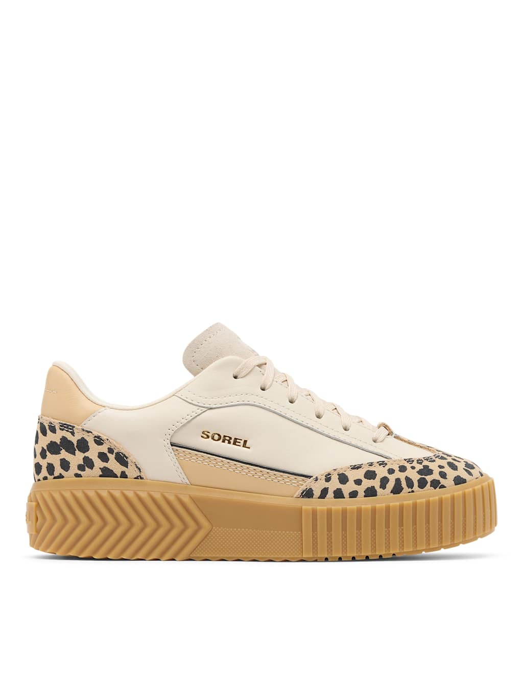 Sorel Women's Ona Ave T-Toe Leather Animal Print Trainers - 7 - Beige Mix - Available at M&S