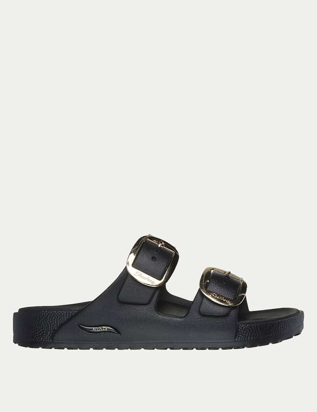 Skechers Women's Metallic Buckle Footbed Sliders - 4 - Black - Available at M&S