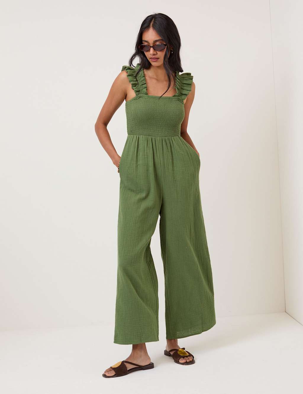 Nobody's Child Women's Pure Cotton Wide Leg Jumpsuit - 22 - Green - Available at M&S