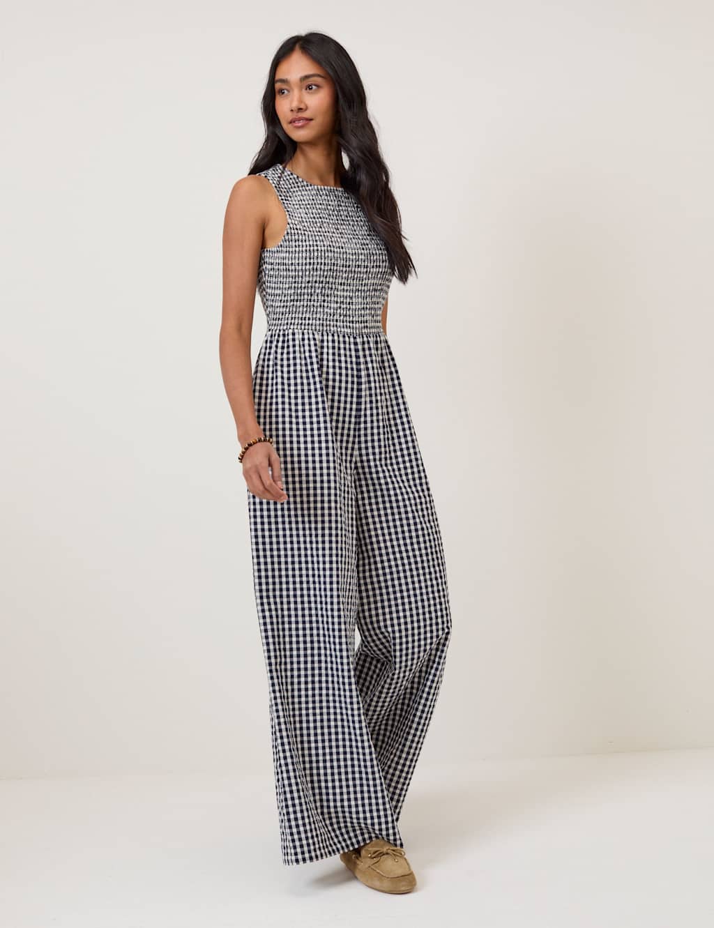Nobody's Child Women's Pure Cotton Checked Wide Leg Jumpsuit - 8 - Blue - Available at M&S
