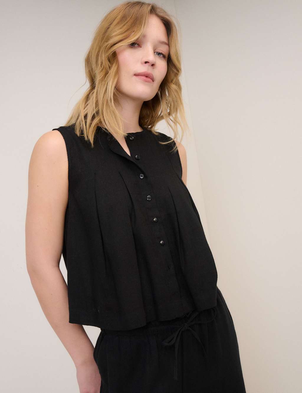 Nobody's Child Women's Linen Rich Pintuck Shell Top - 8 - Black - Available at M&S
