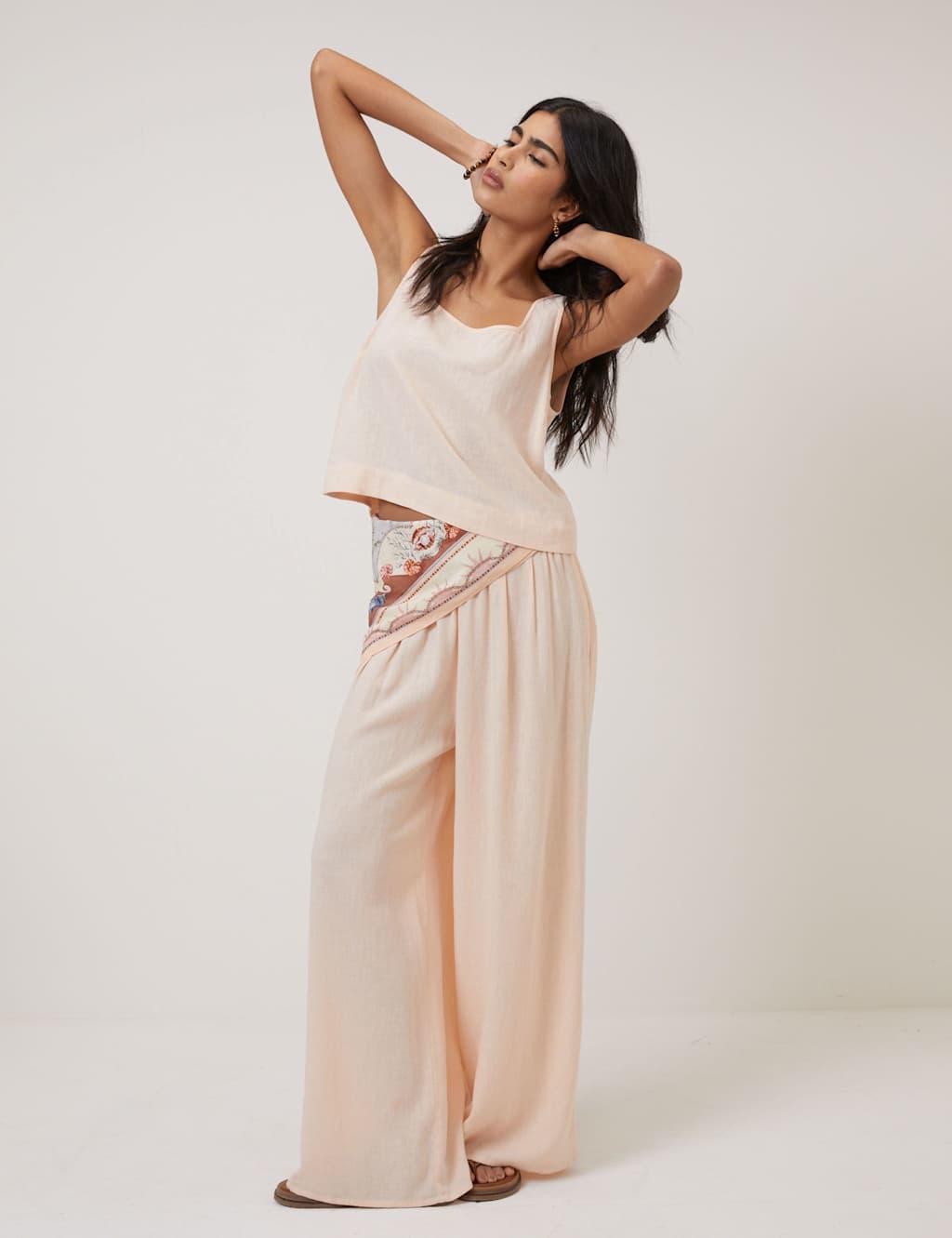 Nobody's Child Women's Linen Rich Square Neck Crop Top - 10 - Pink - Available at M&S