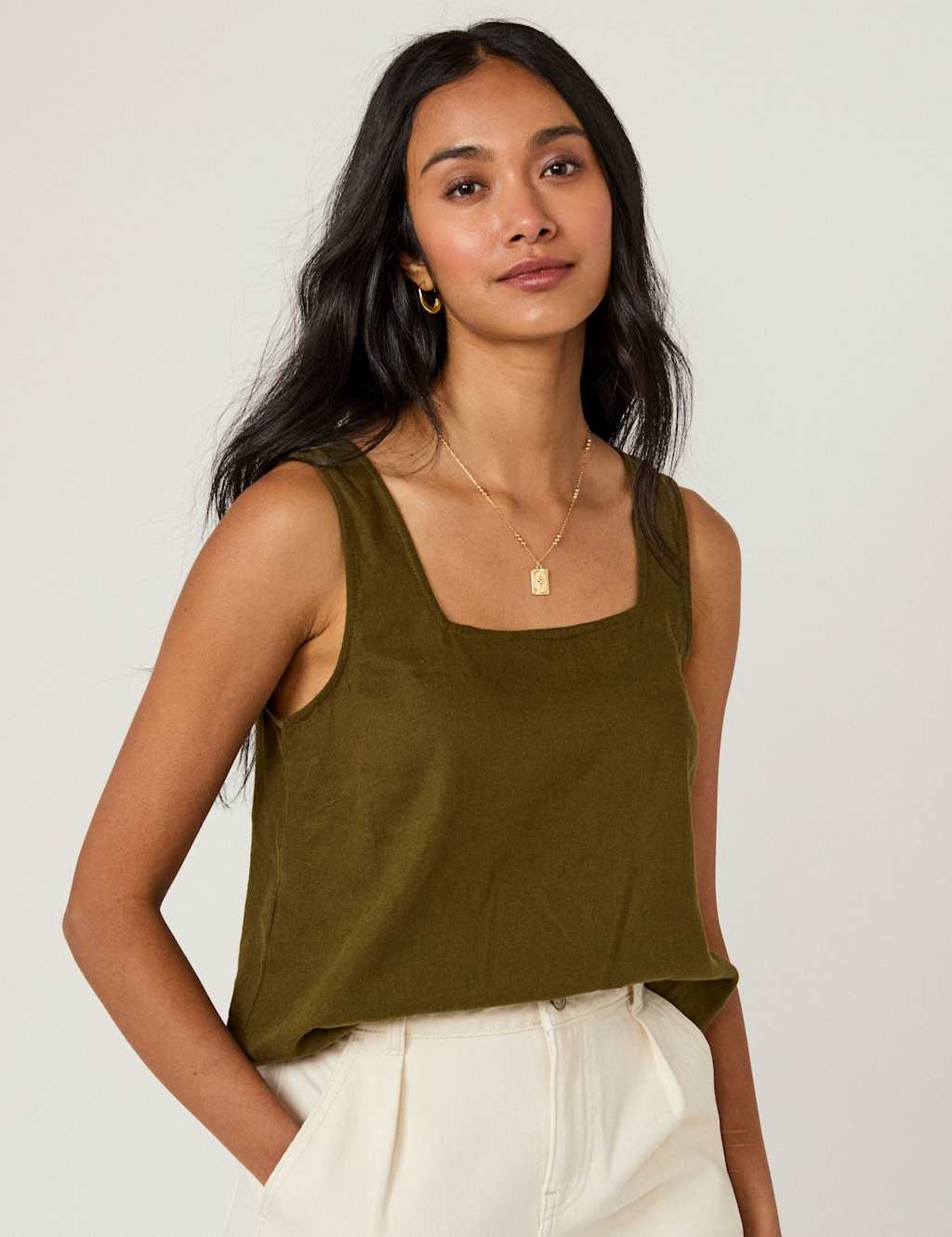 Nobody's Child Women's Linen Rich Square Neck Crop Top - 14 - Green - Available at M&S