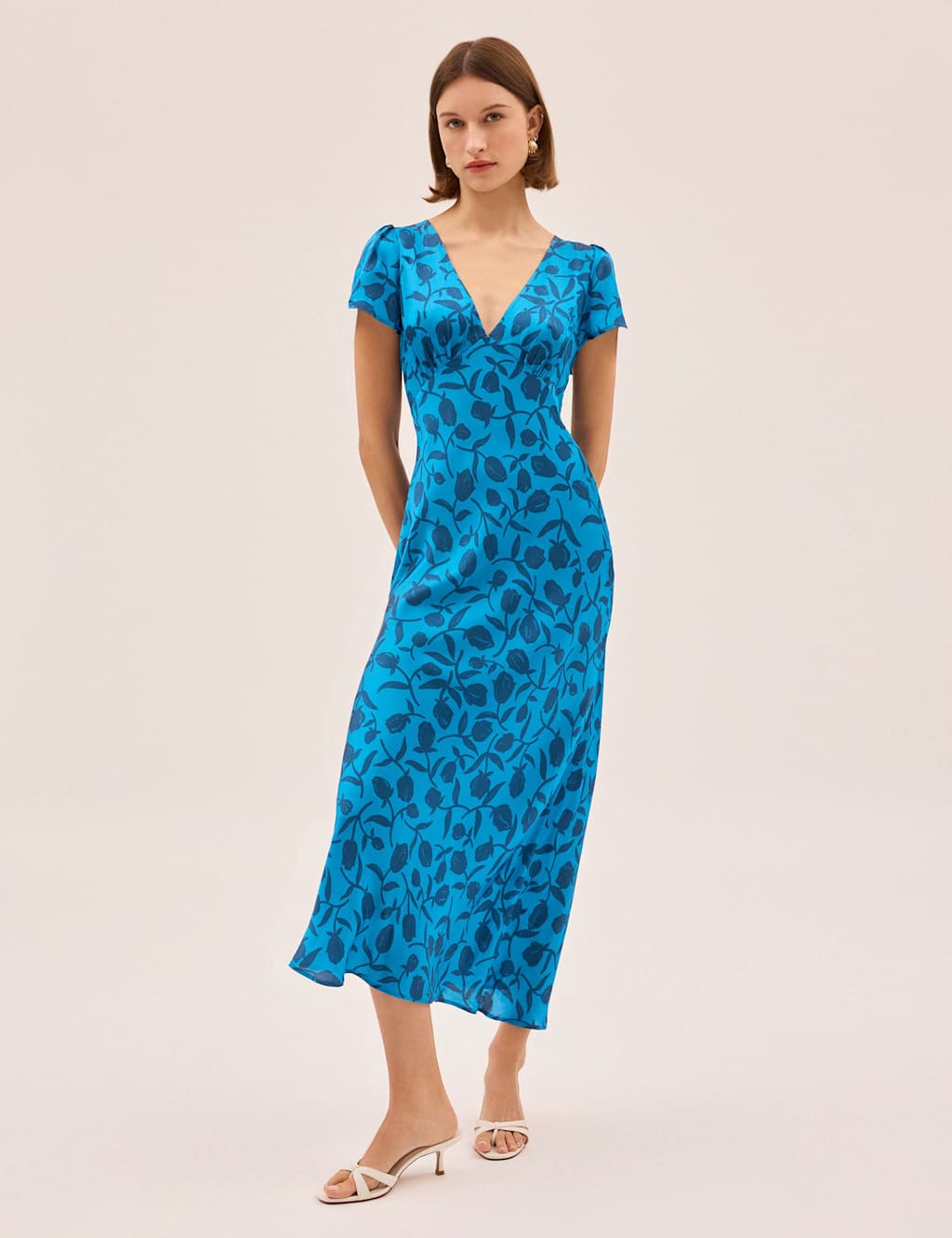 Kitri Women's Floral V-Neck Midaxi Tea Dress - 10 - Blue Mix - Available at M&S