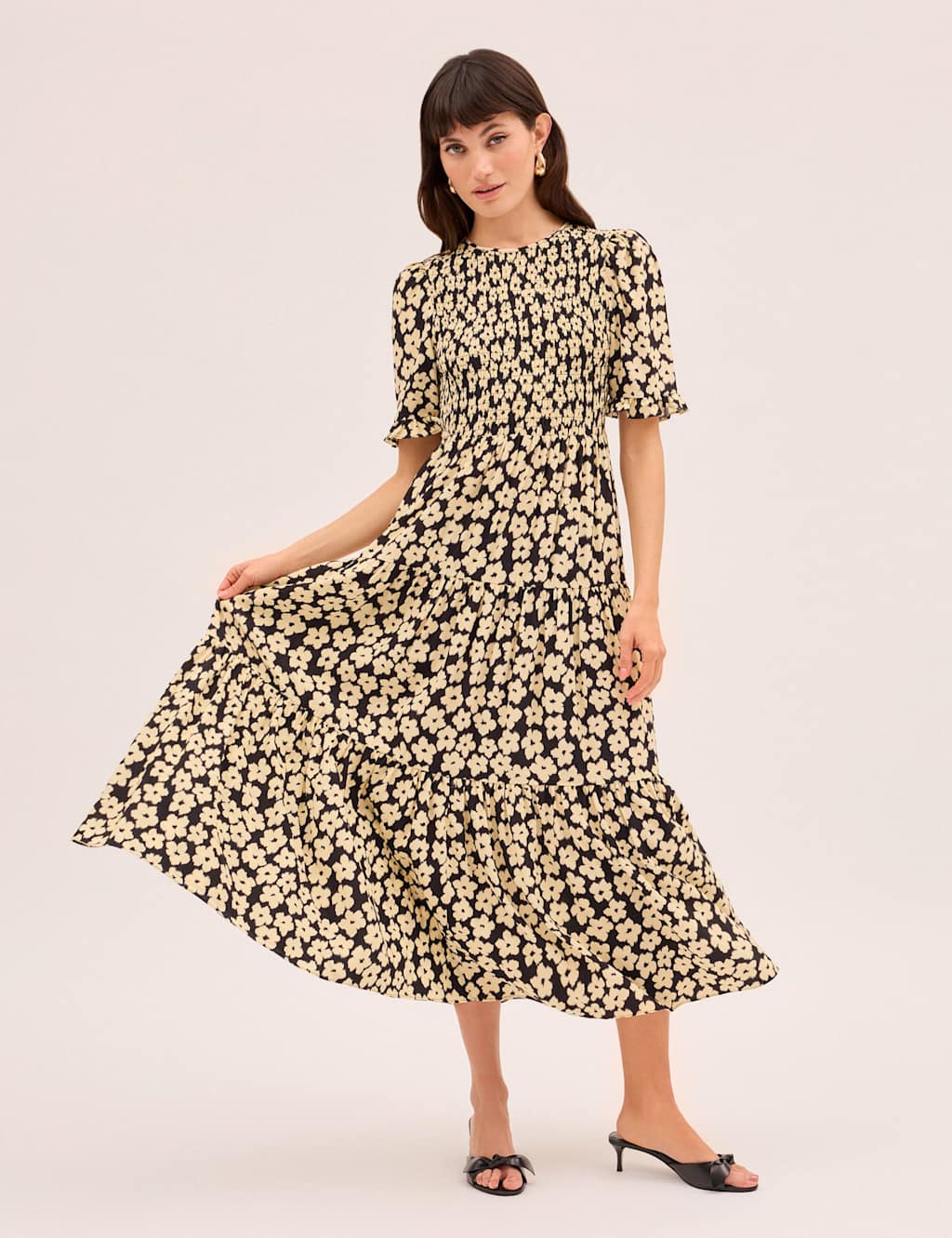 Kitri Women's Floral Shirred Maxi Tiered Dress - 8 - Black - Available at M&S