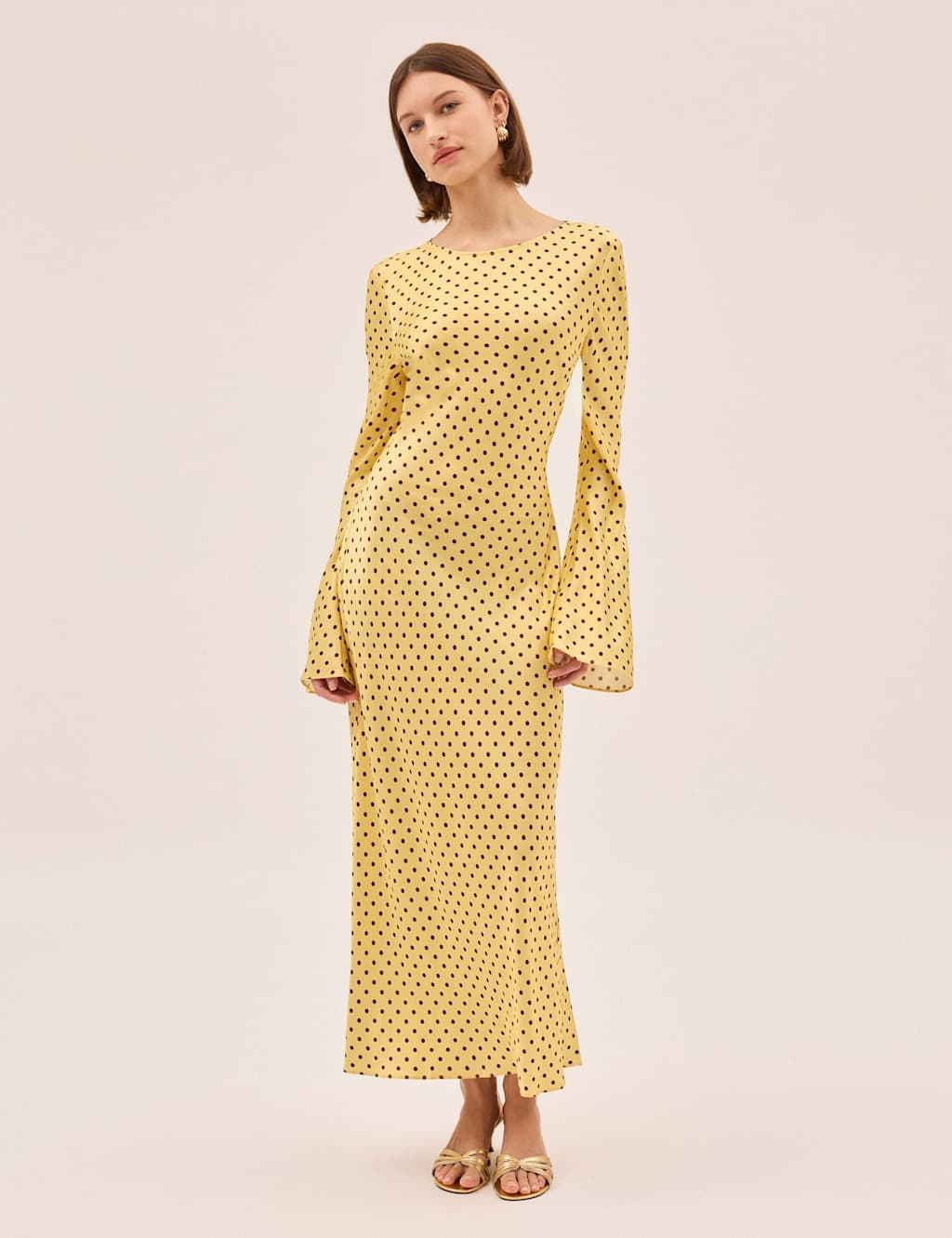 Kitri Women's Polka Dot Slash Neck Midaxi Column Dress - 6 - Yellow Mix - Available at M&S