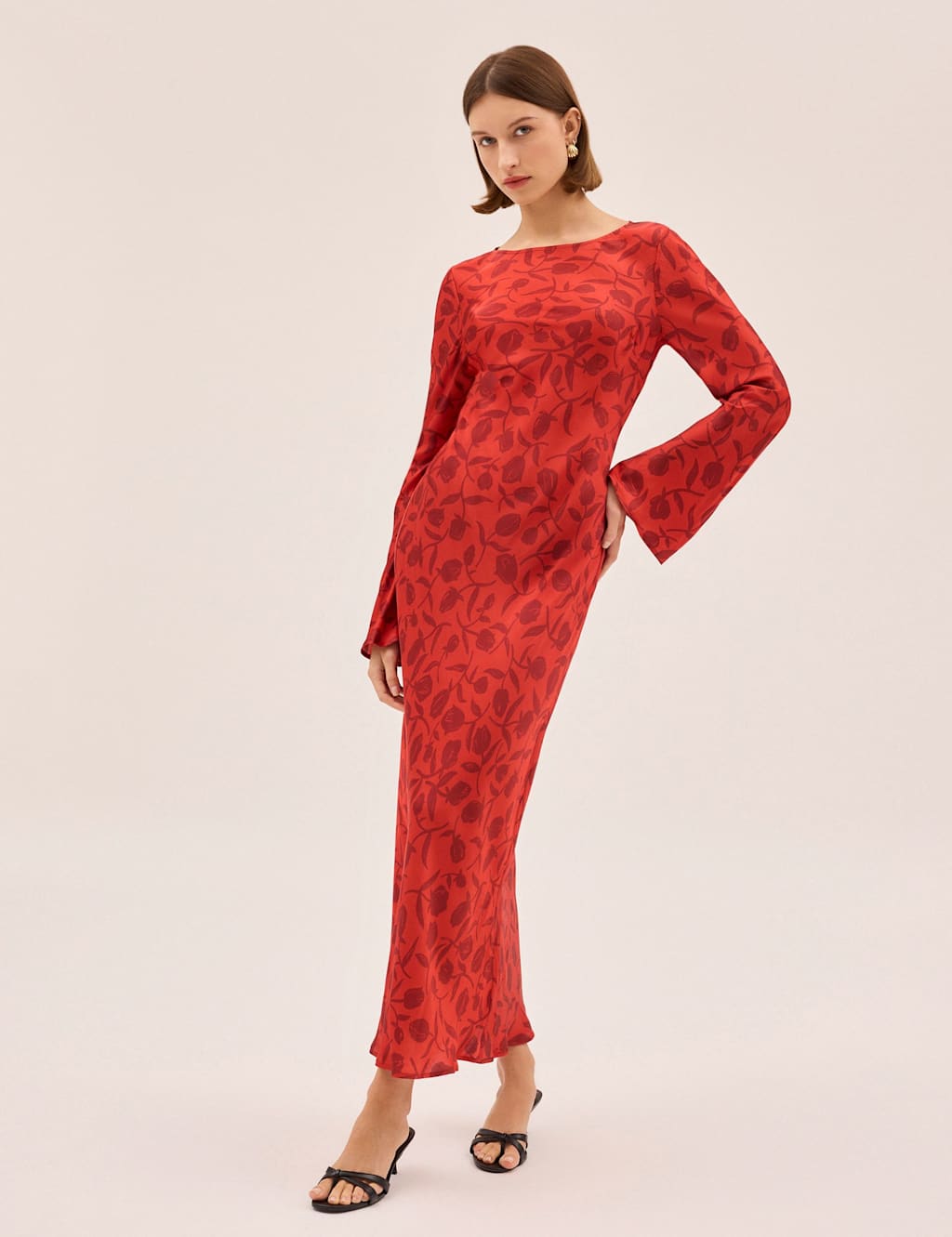Kitri Women's Floral Slash Neck Midaxi Column Dress - 10 - Red Mix - Available at M&S