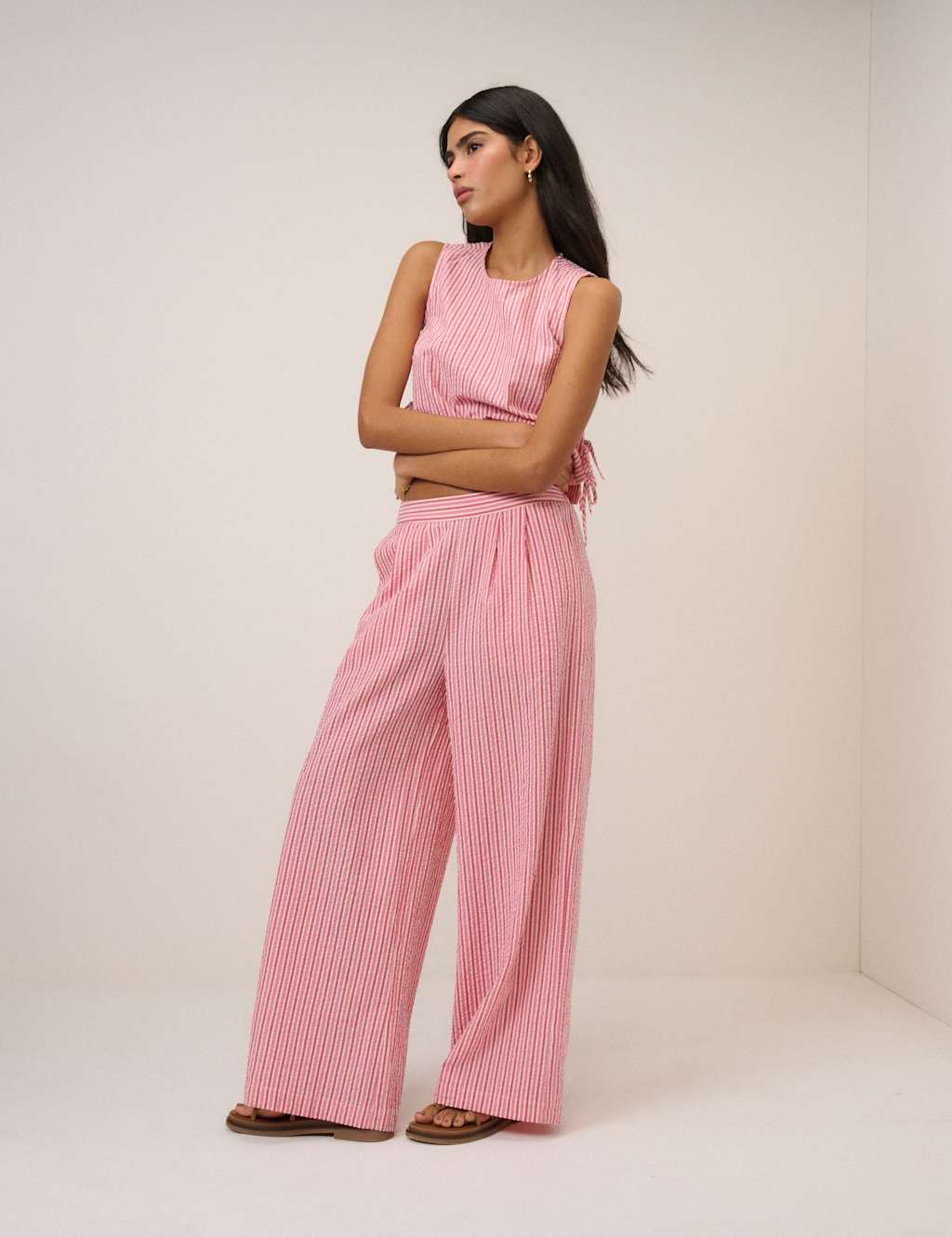 Nobody's Child Women's Pure Cotton Striped Straight Leg Trousers - 18 - Pink - Available at M&S