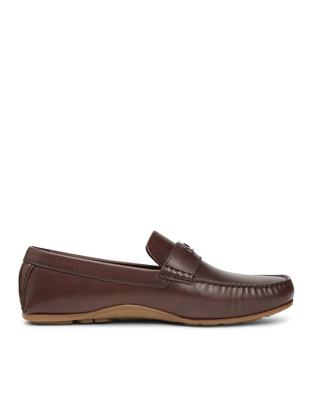 Tommy Hilfiger Men's Hardware Hilfiger Leather Slip On Loafers - 7 - Brown - Available at M&S