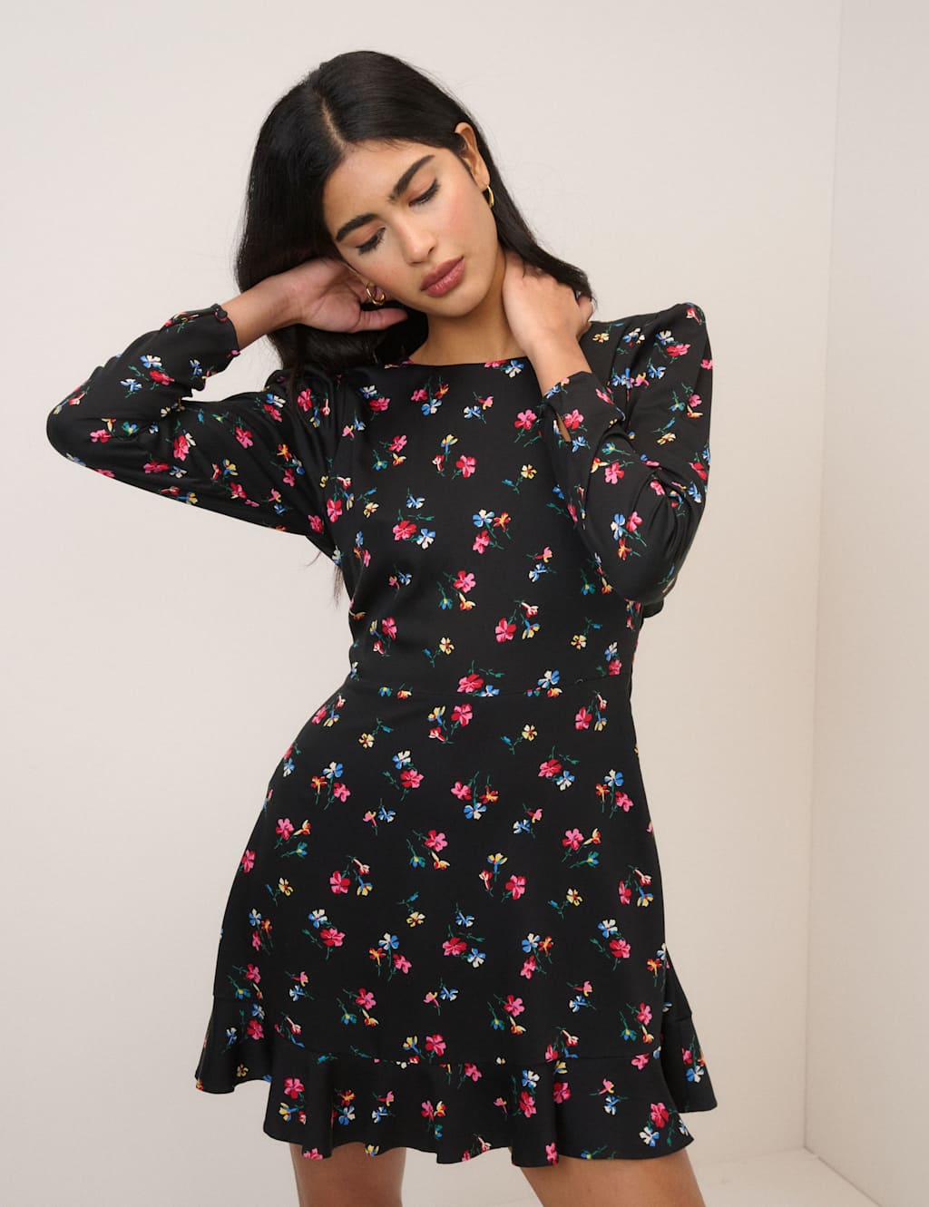 Nobody's Child Women's Floral Frill Detail Mini Tea Dress - 10 - Black - Available at M&S