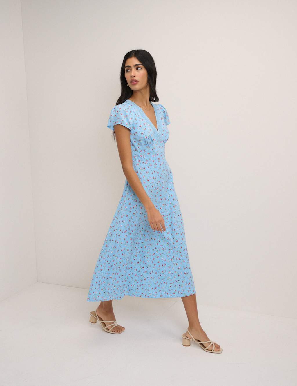 Nobody's Child Women's Floral V-Neck Midi Tea Dress - 18 - Blue - Available at M&S