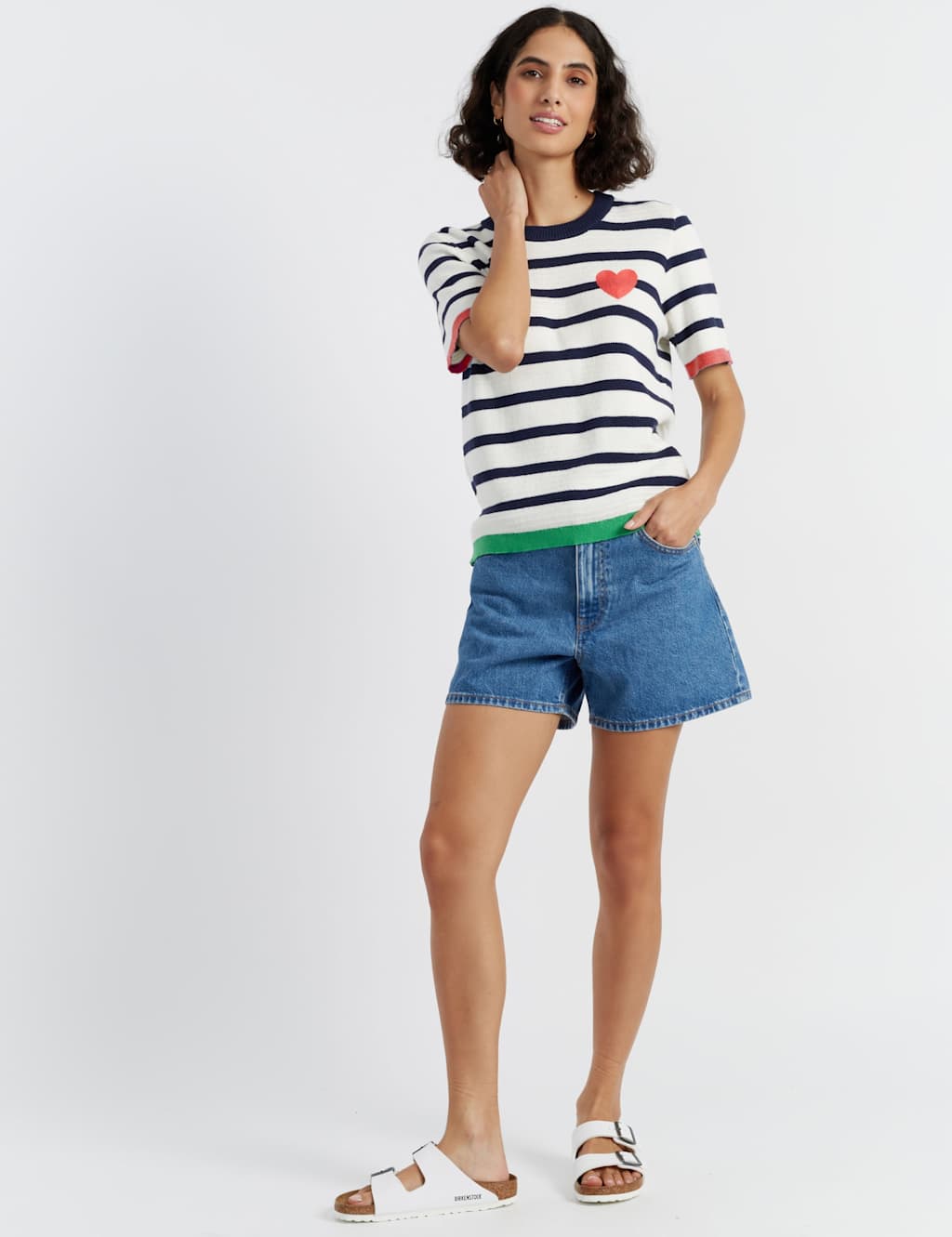 Chinti & Parker Women's Pure Cotton Striped Heart T-Shirt - M - Cream Mix, Cream Mix