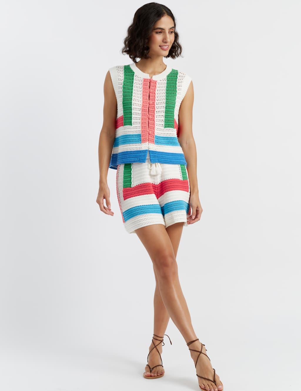 Pure Cotton Colour Block Knitted Vest Top
