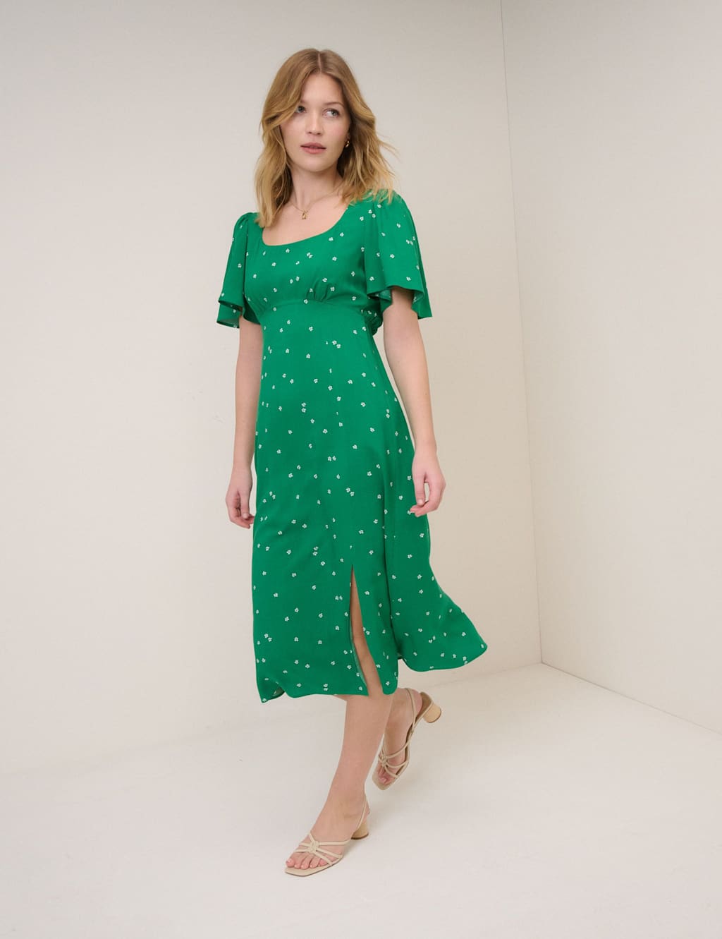 Nobody's Child Women's Floral Square Neck Midi Tea Dress - 14 - Green - Available at M&S