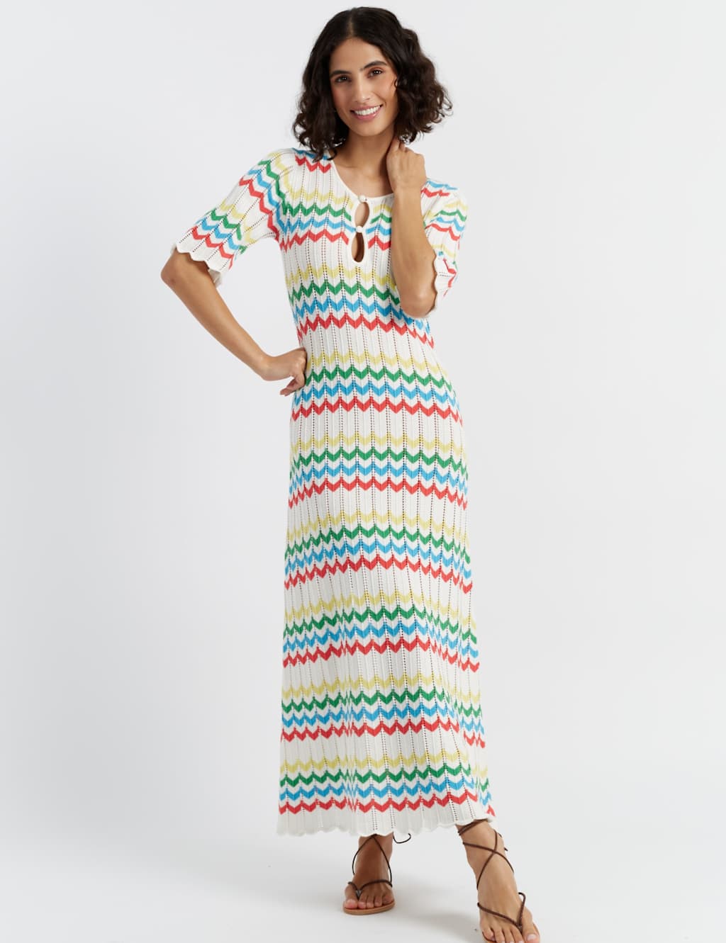 Pure Cotton Knitted Striped Maxi Dress