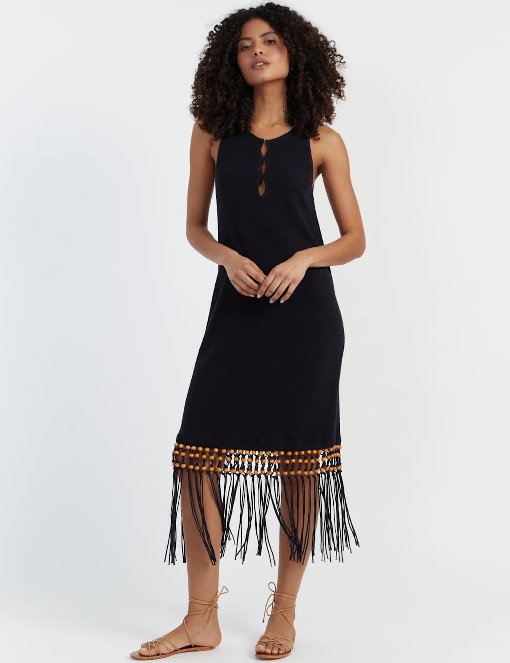 Pure Cotton Beaded Midi Swing Dress