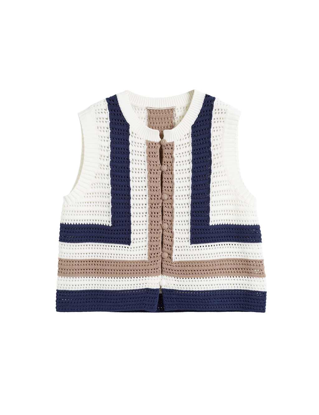 Pure Cotton Colour Block Button Through Knitted Vest
