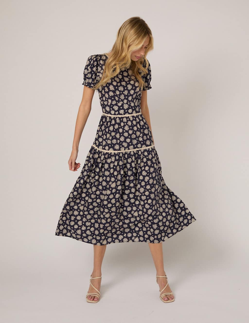 Nobody's Child Women's Floral Crew Neck Midi Tea Dress - 18 - Blue - Available at M&S