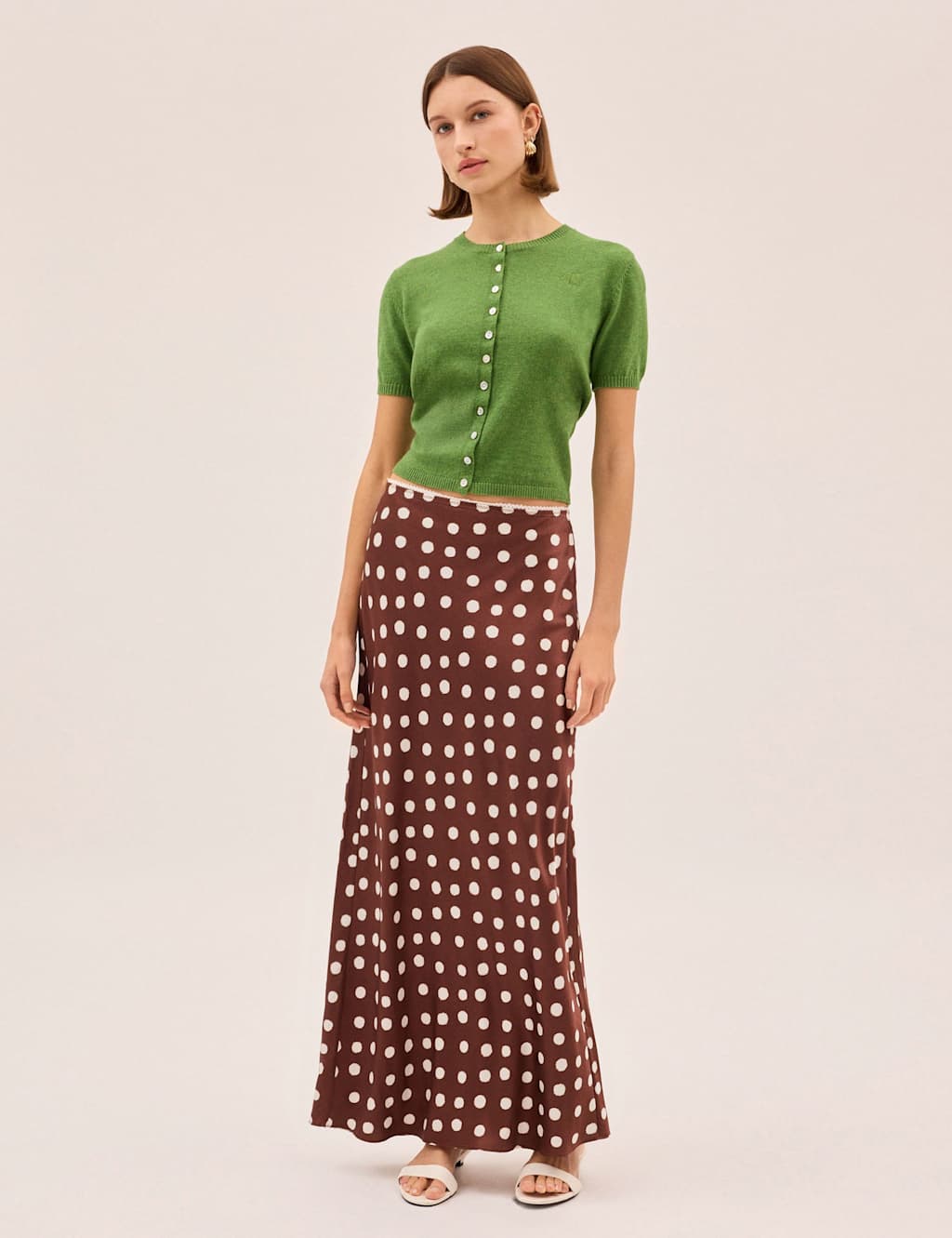 Kitri Women's Polka Dot Satin Maxi Slip Skirt - 6 - Brown - Available at M&S