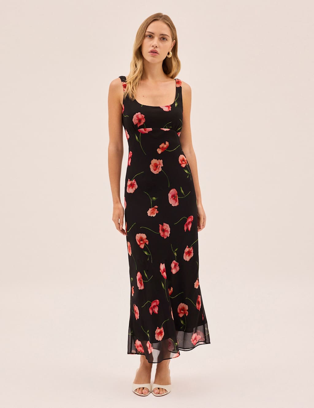 Kitri Women's Poppy Print Scoop Neck Midi Tea Dress - 8 - Black - Available at M&S