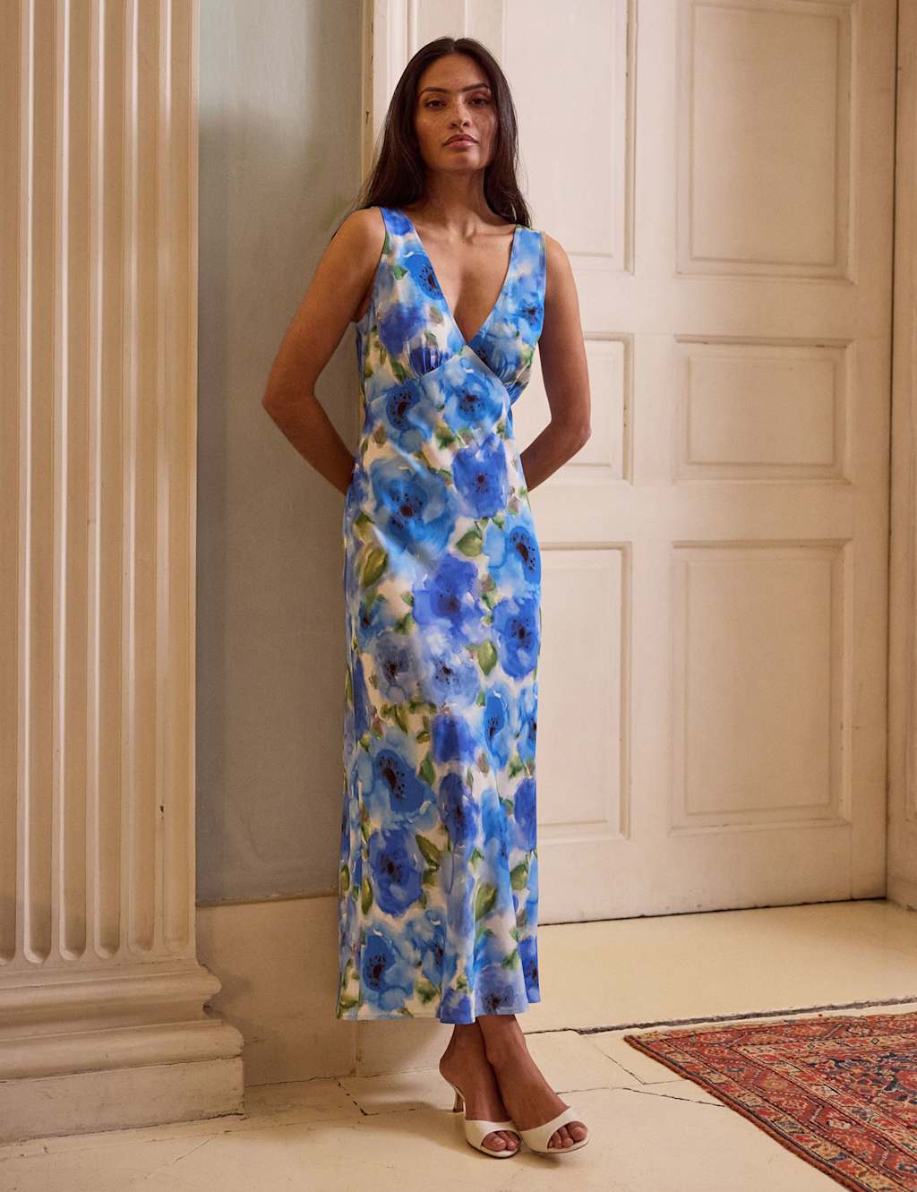 Kitri Women's Floral V-Neck Midi Slip Dress - 8 - Blue - Available at M&S