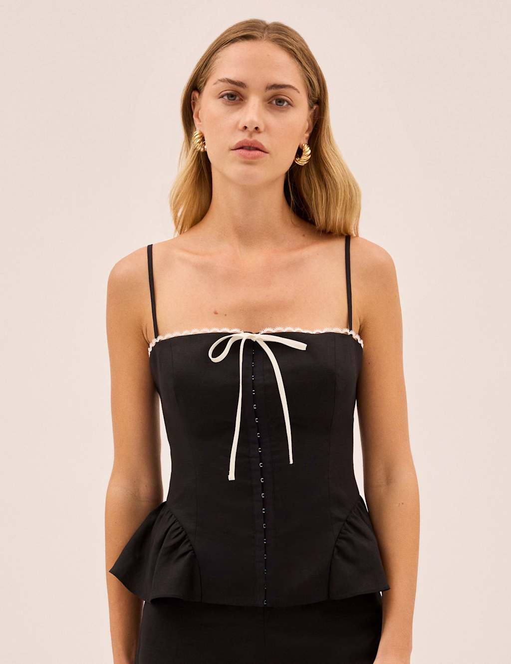 Kitri Women's Square Neck Top with Linen - 10 - Black - Available at M&S