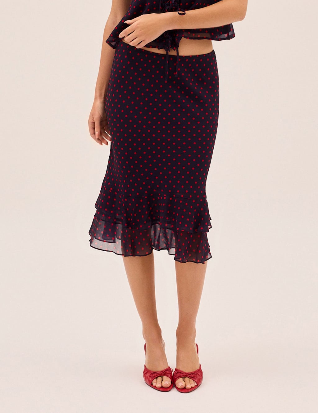 Kitri Women's Pin Dot Print Chiffon Slip Skirt - 8 - Navy - Available at M&S