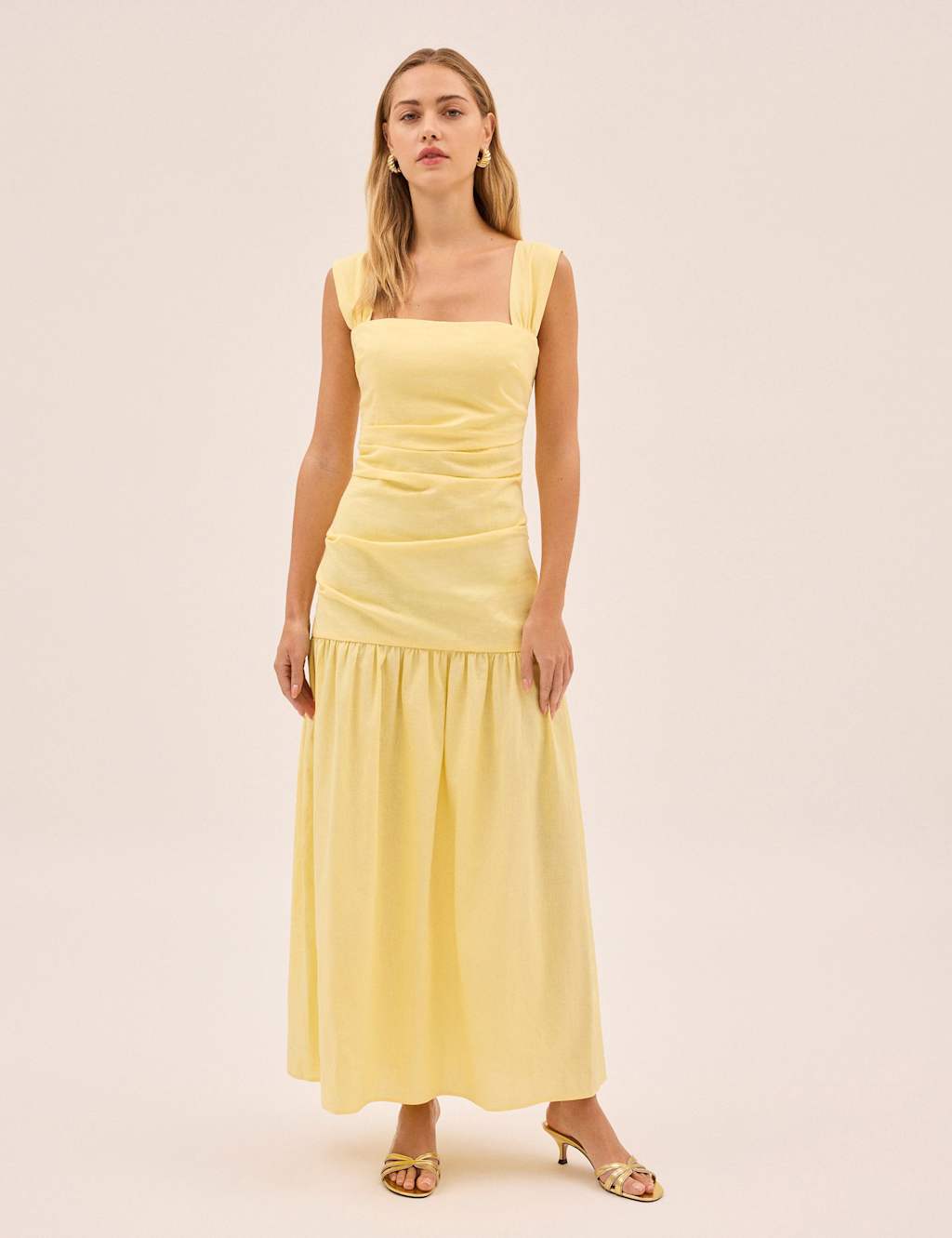 Kitri Women's Cotton Linen Blend Square Neck Midaxi Dress - 10 - Yellow - Available at M&S