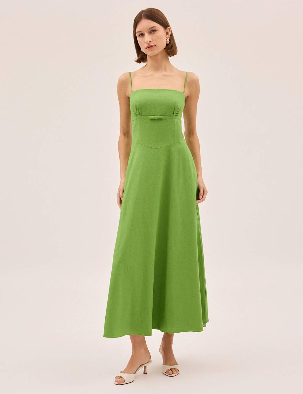 Kitri Women's Cotton Linen Blend Square Neck Midi Dress - 14 - Green - Available at M&S