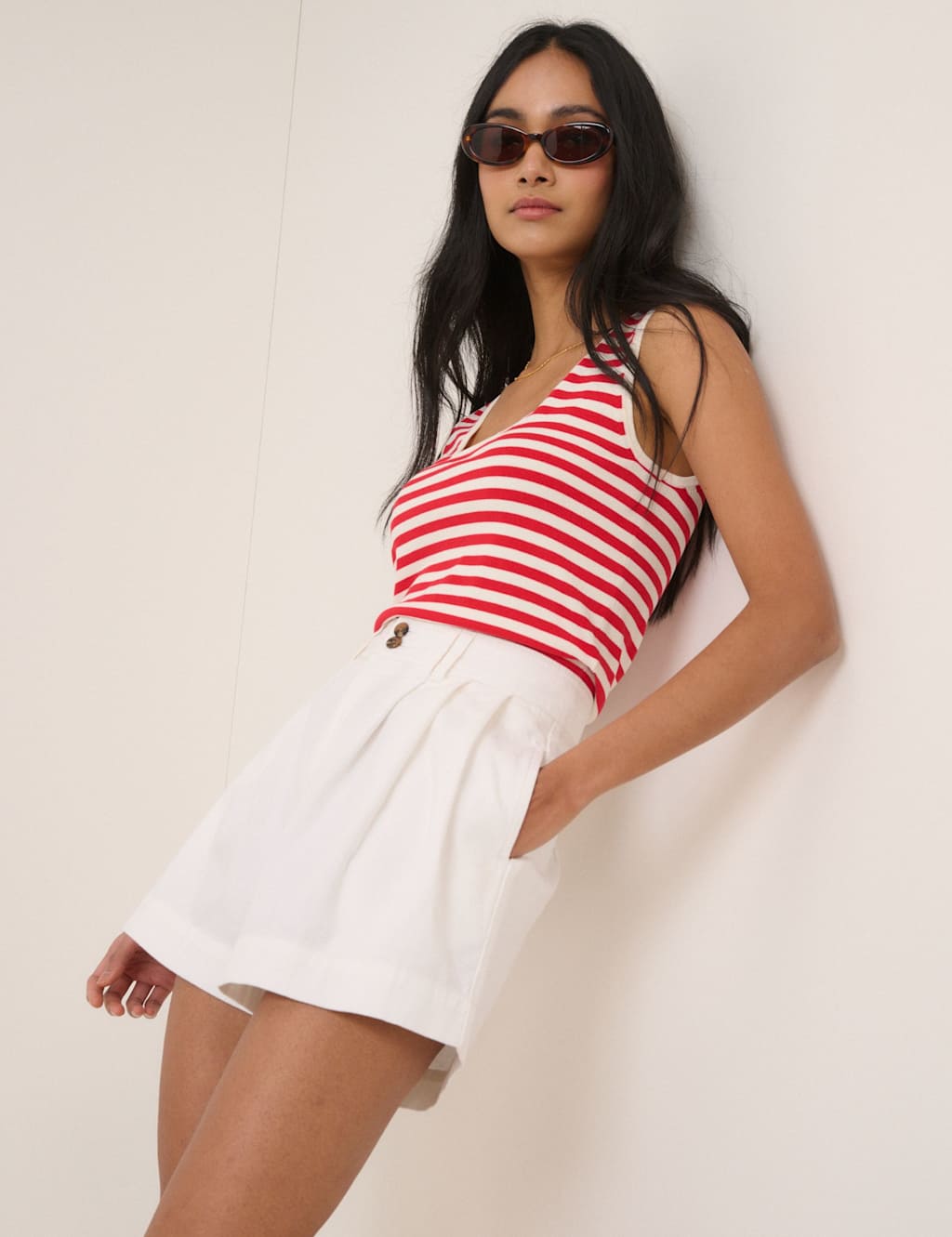 Nobody's Child Women's Cotton Rich Denim High Waisted Shorts - 18 - Cream - Available at M&S