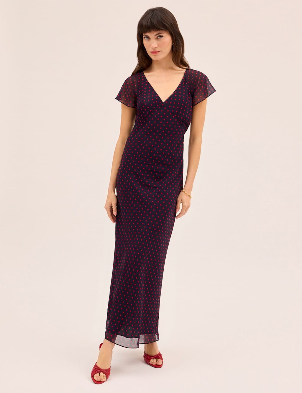 Kitri Women's Polka Dot V-Neck Midi Tea Dress - 8 - Navy Mix - Available at M&S