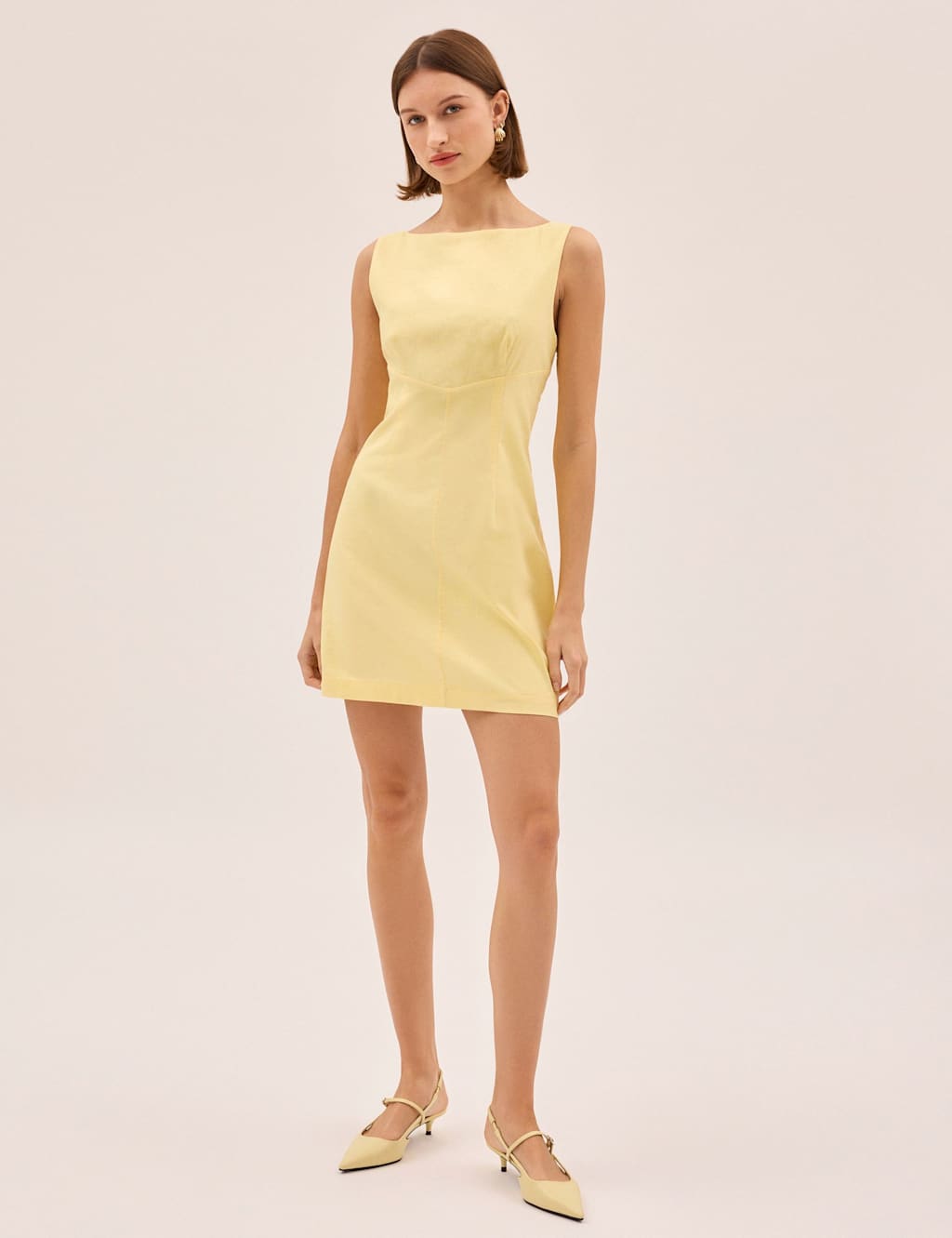 Kitri Women's Linen Blend Round Neck Mini Shift Dress - 12 - Yellow - Available at M&S