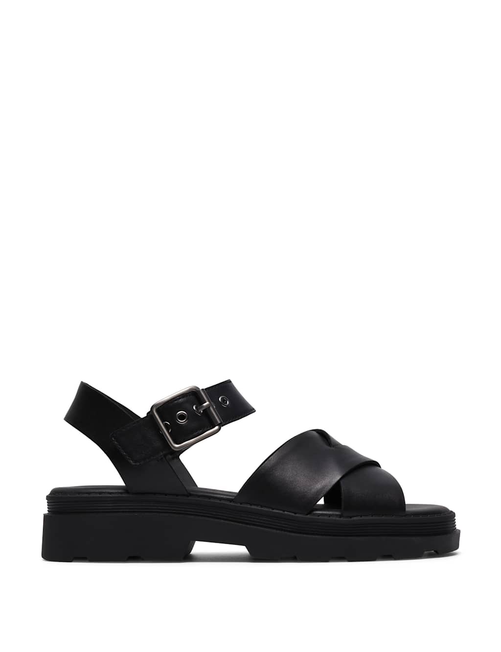 Clarks Women's Leather Crossover Platform Sandals - 4 - Black - Available at M&S