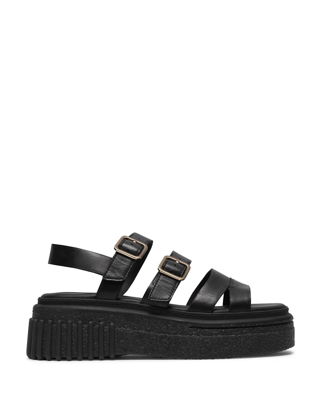 Clarks Women's Leather Buckle Platform Slingback Sandals - 7 - Black - Available at M&S