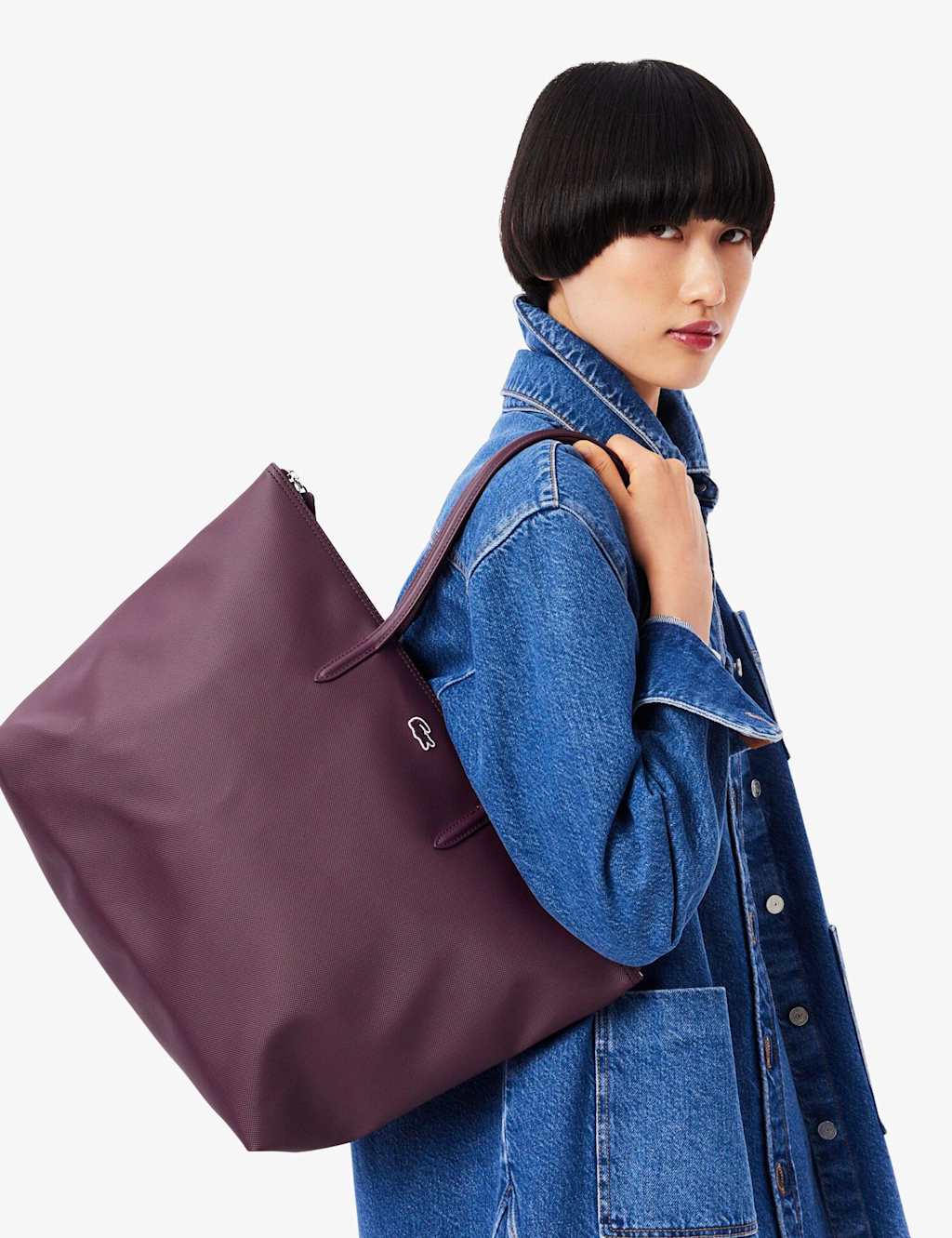 Lacoste Zip Detail Top Handle Shopper Tote Bag Burgundy