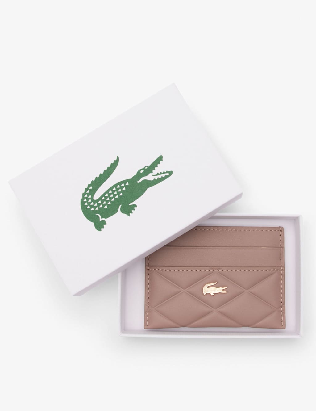 Lacoste Leather Quilted Cardholder Taupe
