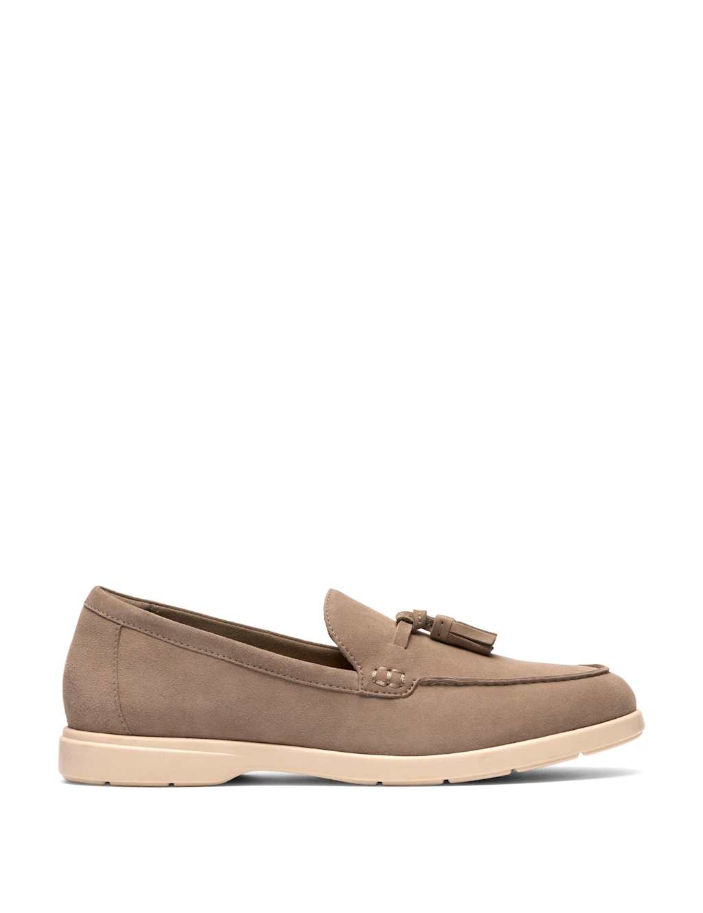 Clarks Women's Suede Slip On Tassel Loafers - 5½ - Stone - Available at M&S