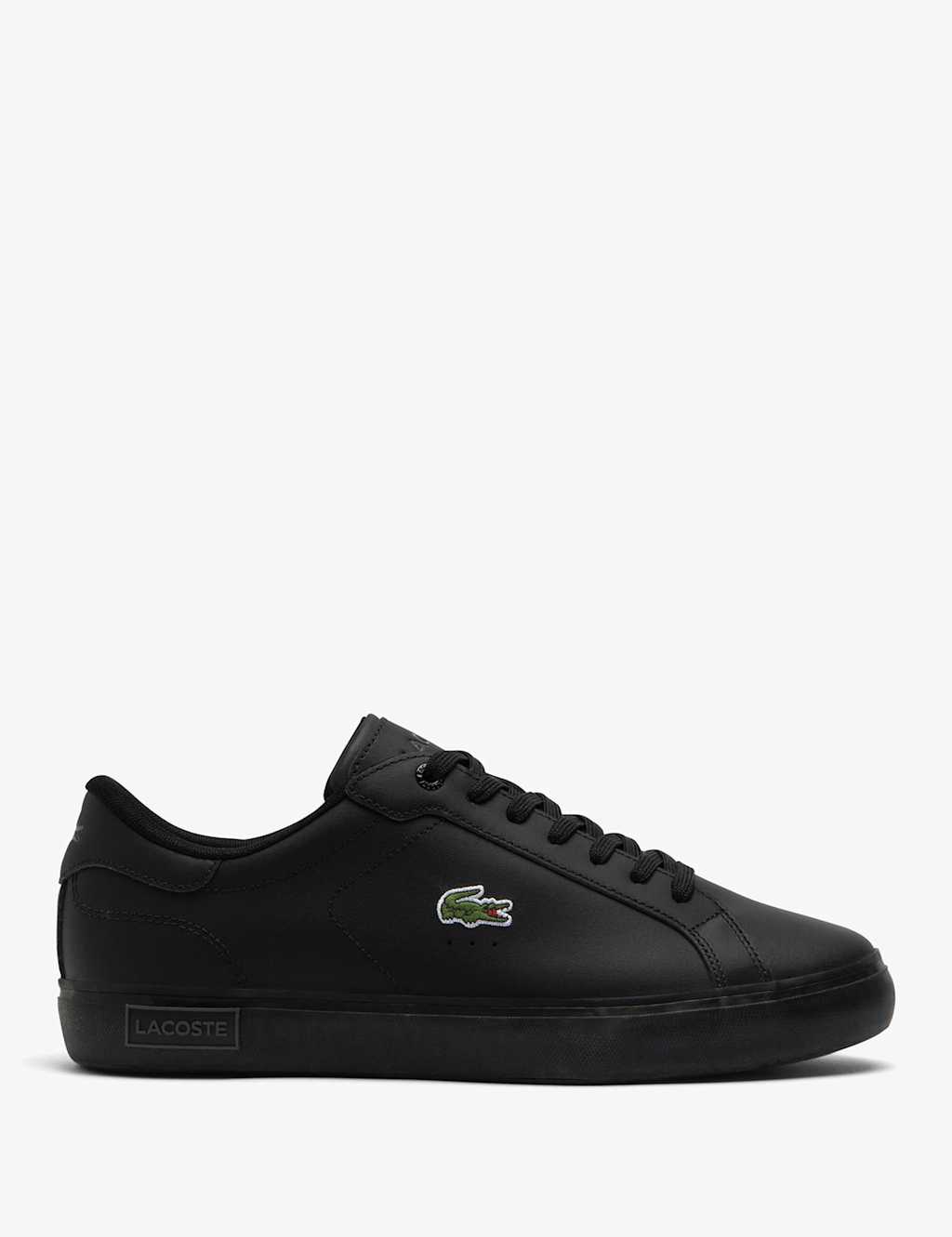 Lacoste Powercourt Leather Lace-Up Trainers Black