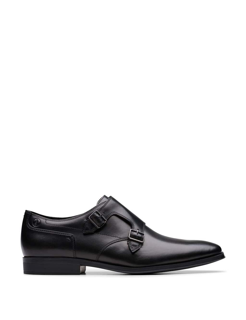 Clarks Leather Double Monk Strap Shoes Black