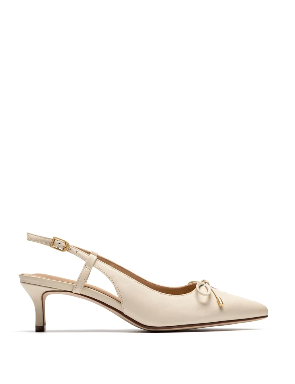 Clarks Women's Leather Kitten Heel Slingback Shoes - 8 - Cream - Available at M&S