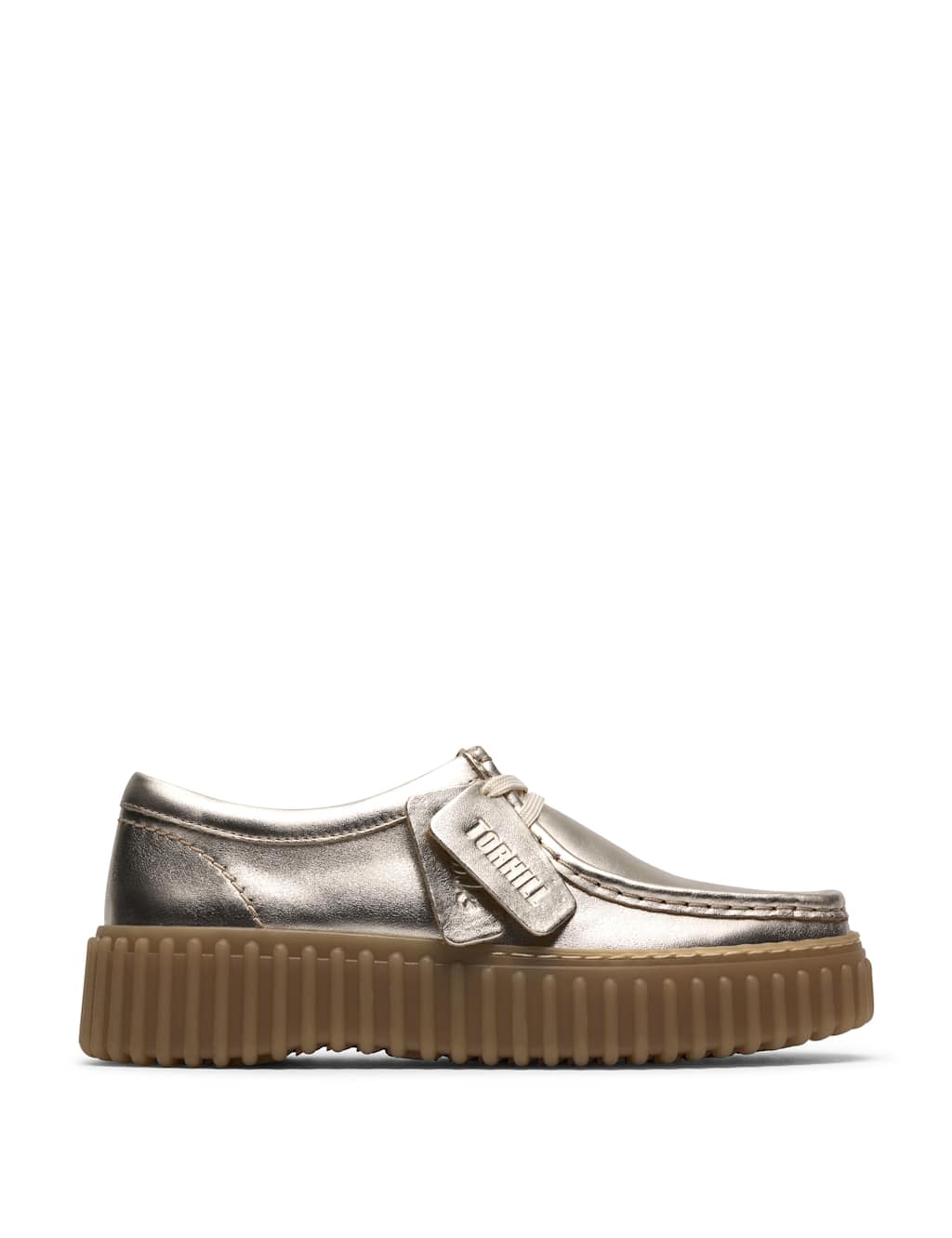 Clarks Women's Leather Metallic Lace Up Platform Shoes - 7 - Gold - Available at M&S