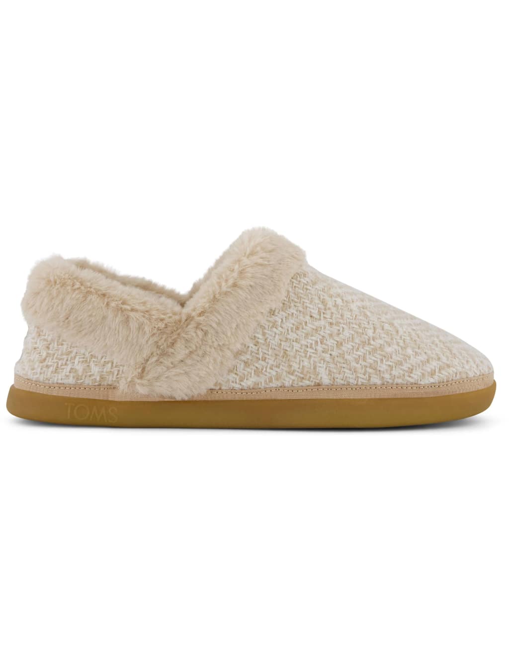 TOMS Faux Fur Herringbone Clog Slippers Beige Mix